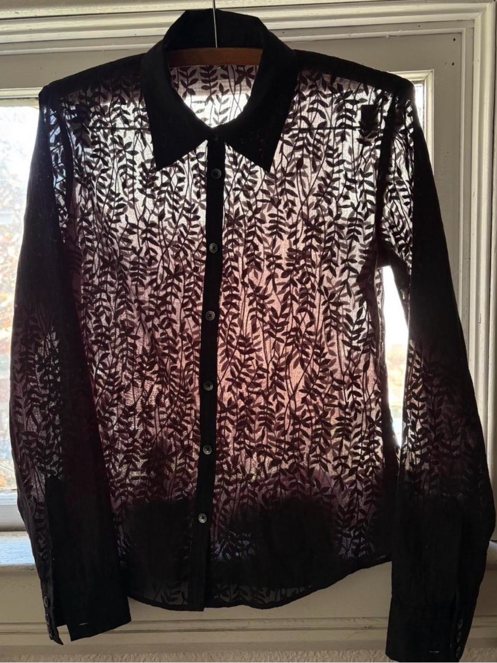 Calvin Klein sheer floral button up XS